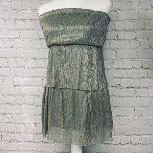 NWT Body Central Strapless Silver Gold Ruffle Holiday Shimmer Sexy Party Dress M